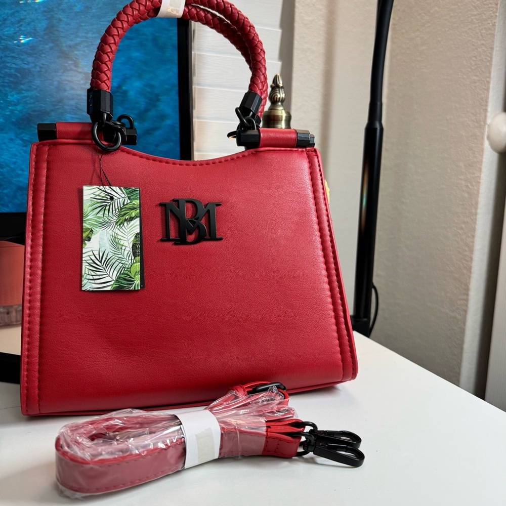 NWT Badgley Mischka Red Small Braid Trim Convertible Top-Handle Bag